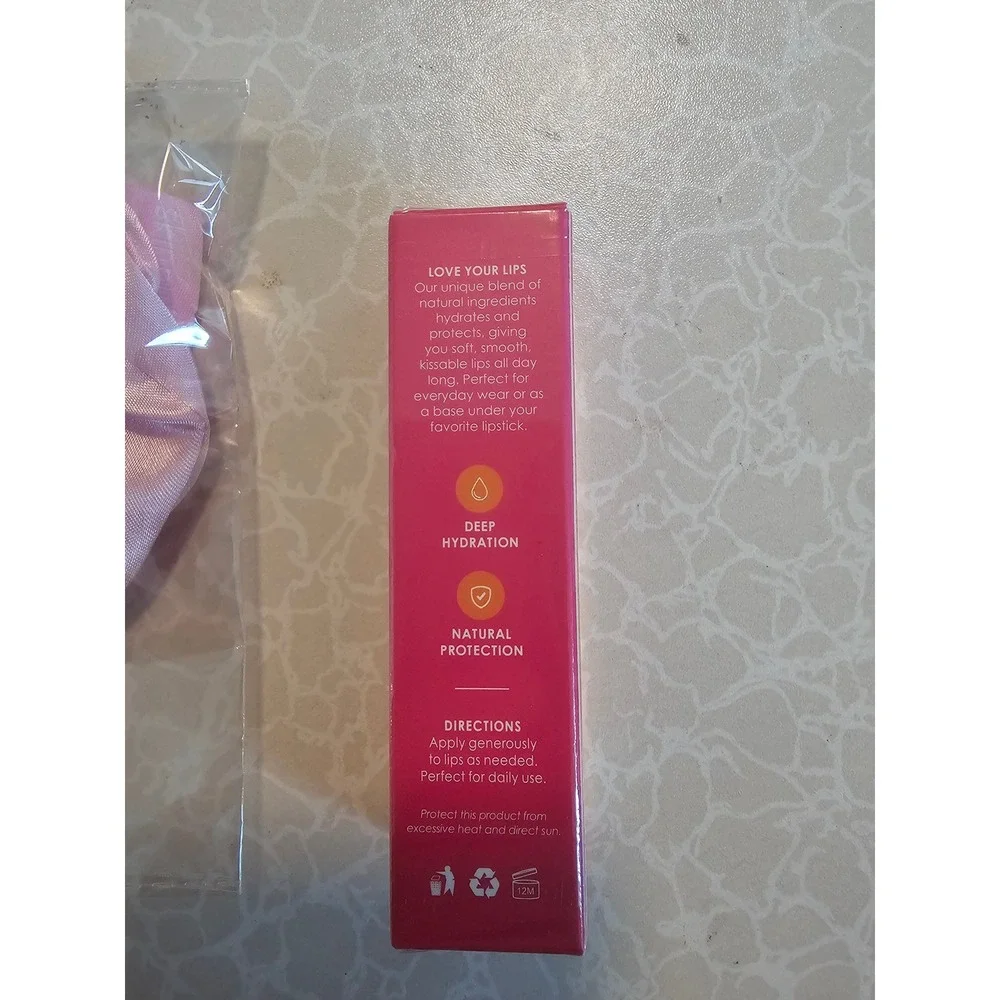 SkinnyFit Love Balm Berry Hydrating Lip Balm 0.35oz and Pink Satin Scrunchie Set